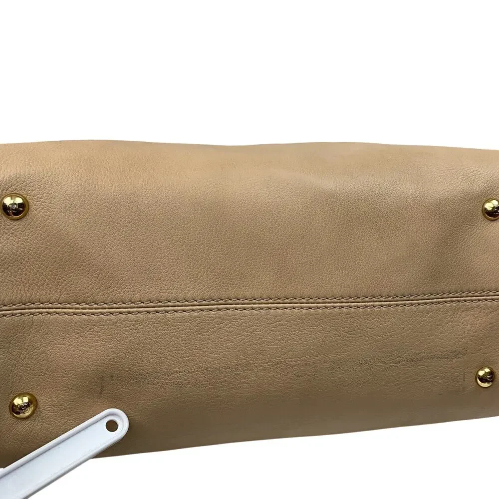 FENDI Chameleon Tri Nude Beige Tan Camel Leather Satchel Top Handle Bag Strap